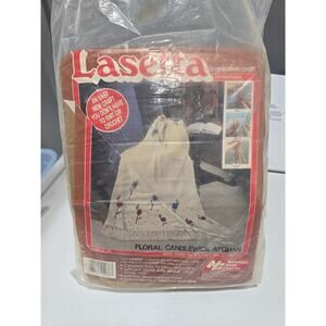 Vtg Lasetta Floral Candlewick Fringe Edge Home Decor Throw Afghan Craft Kit‎